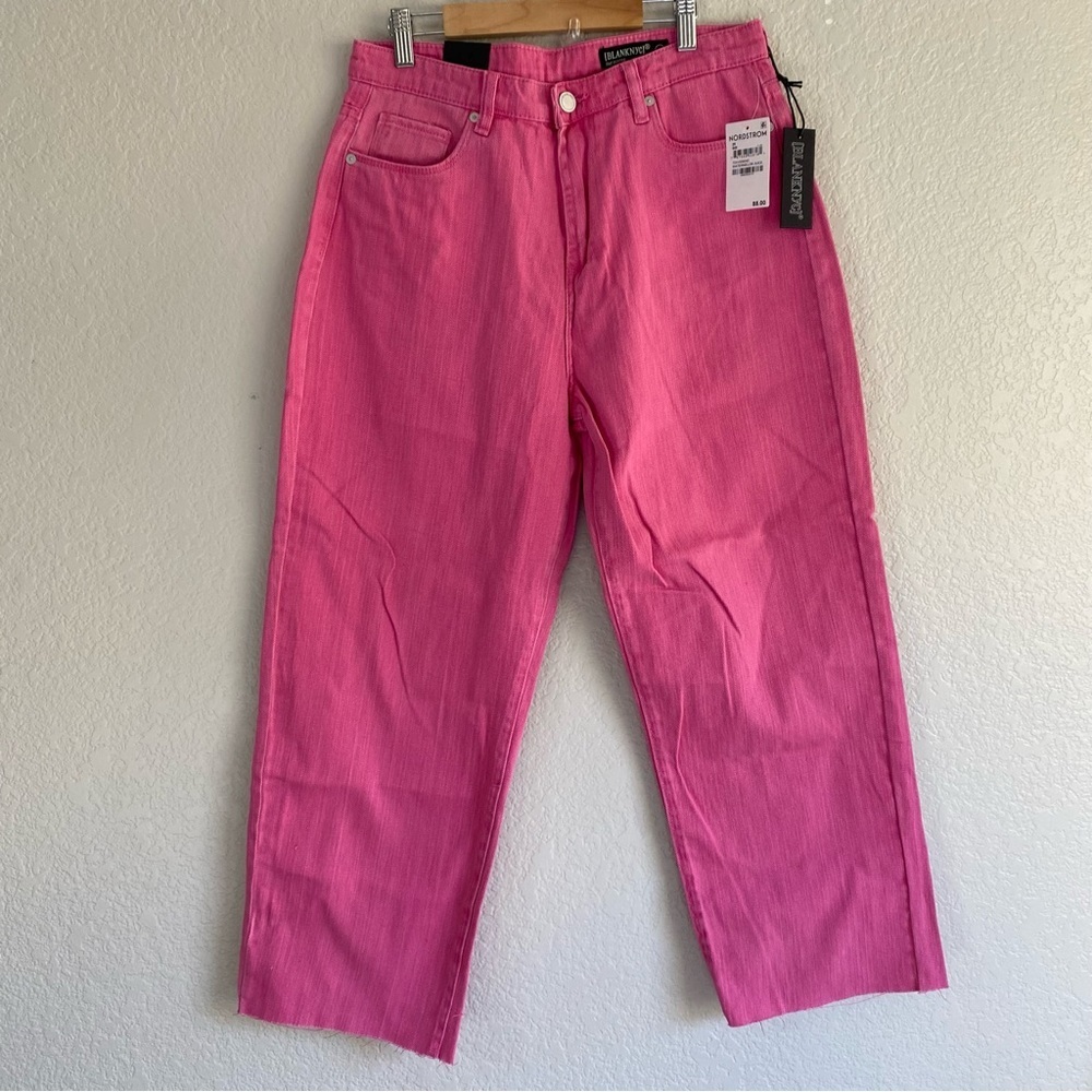 Blank NYC The Baxter Ribcage Raw Hem Cropped Straight Leg Jeans Denim Pink 28